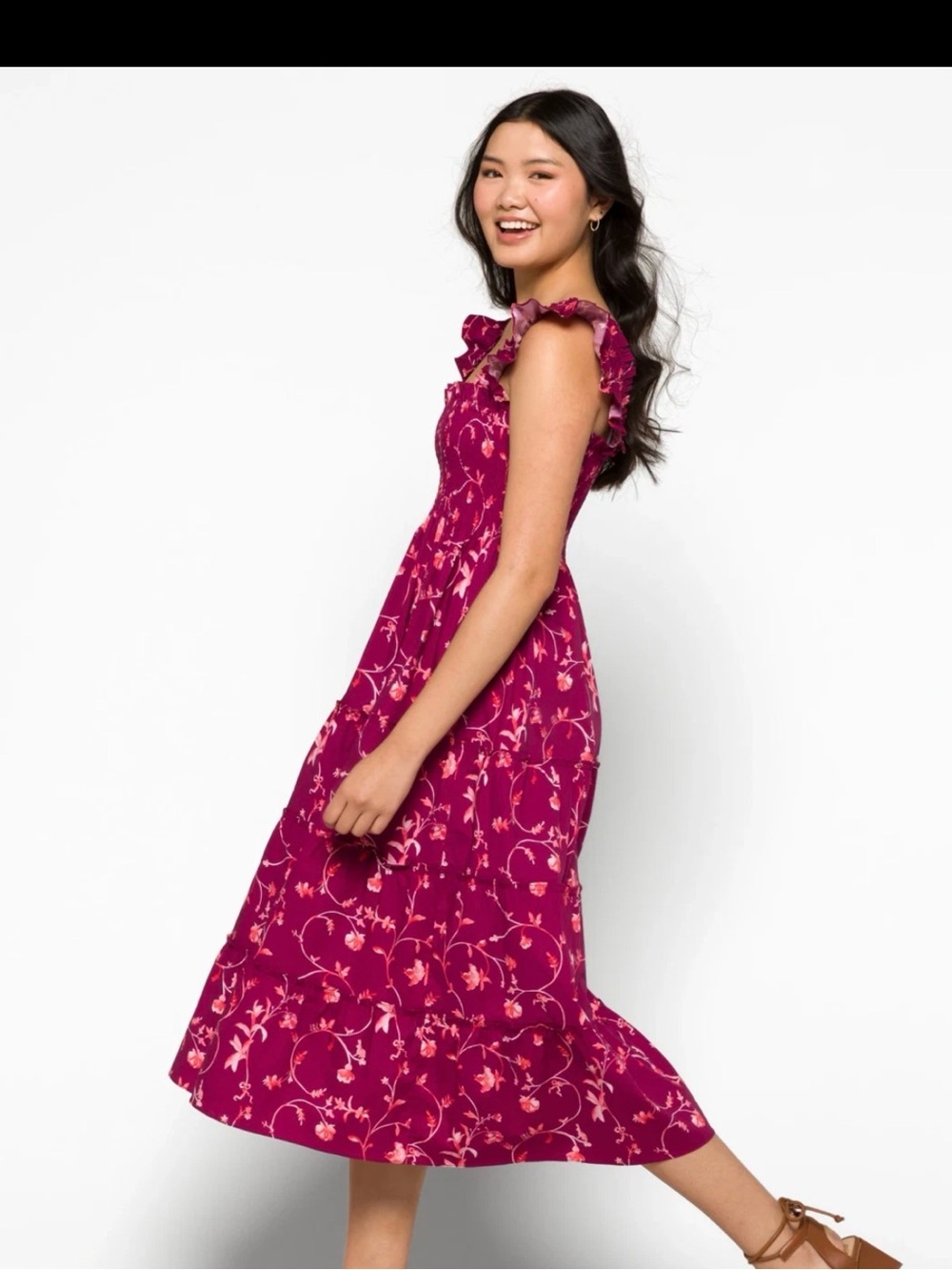Hill House Home Ellie Nap Dress Burgundy Botanical Size XXS - Picture 2 of 5